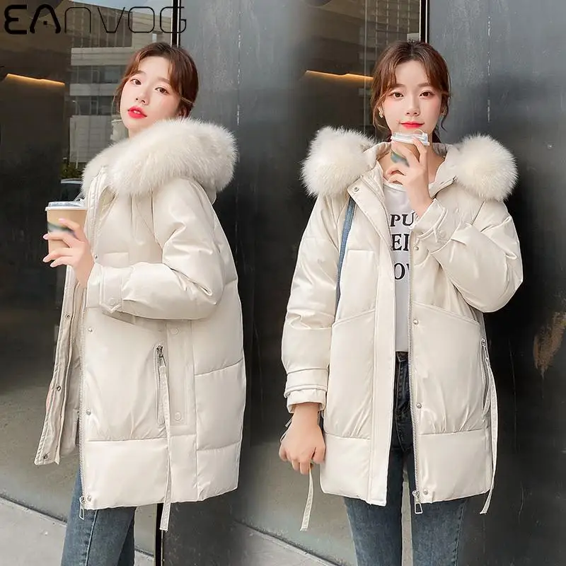

Women Jacket Hooded Solid Thicked Cotton Long Coat Down Parkas Loose Warm Simple Zipper Split Cotton Womens Winter Jackets